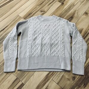 Quince Australian Merino Wool Cable Knit Sweater Womens Sz XS Silver Birch